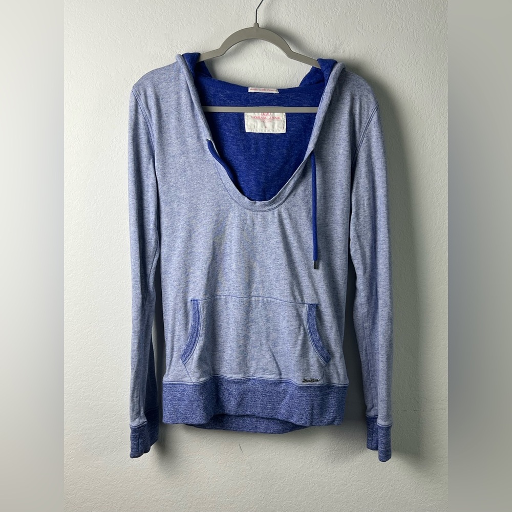 Lorna Jane Blue Cotton Pullover Sweatshirt Hoodie Workout Gym Vacation